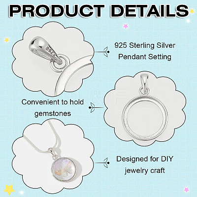 1Pc 925 Sterling Silver Pendant Cabochon Settings STER-BC0002-78A-1