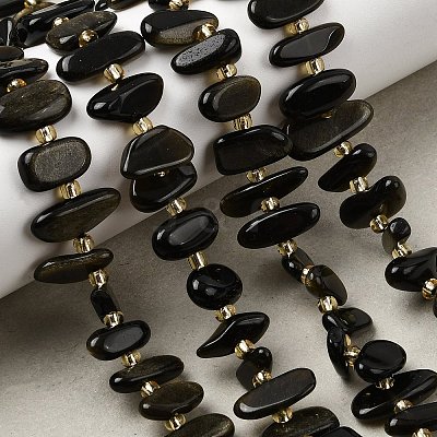 Natural Golden Sheen Obsidian Beads Strands G-L649-A04-01-1