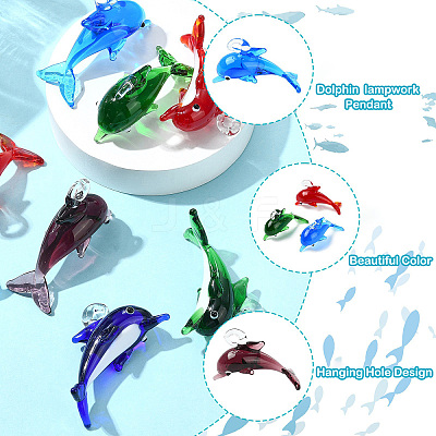 10Pcs 5 Colors Handmade Silver Foil Lampwork Pendants LAMP-CJ0002-53-1