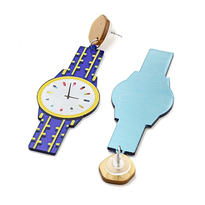 Sparkling Acrylic Watch Dangle Stud Earrings with 304 Stainless Steel Pins EJEW-C063-01D-1