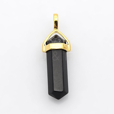 Natural Dyed & Heated Black Agate Bullet Double Terminated Pointed Pendants G-P053-G33O-1