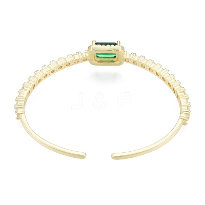 Cubic Zirconia Rectangle Open Cuff Bangle BJEW-G651-05G-02-1