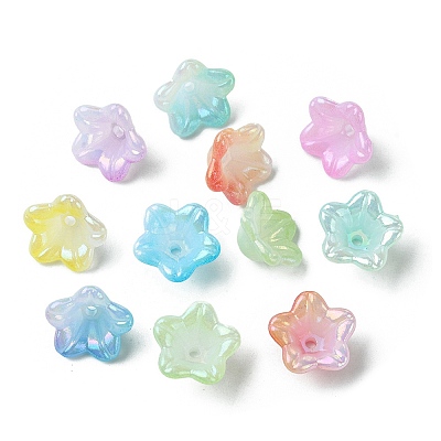 120Pcs 8 Colors UV Plating Iridescent Acrylic Bead Caps OACR-FS0001-64-1