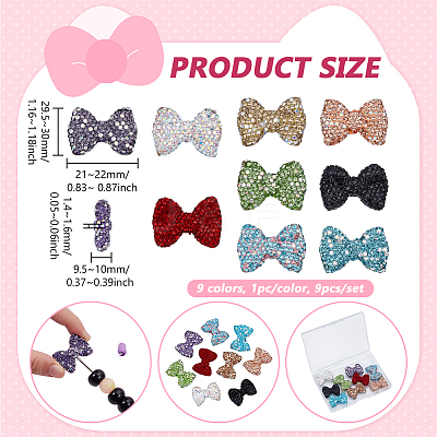 9Pcs 9 Colors Rhinestone Clay Pave Beads RB-PH0001-73-1