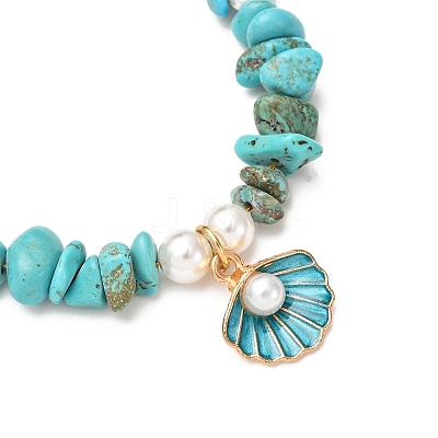 Synthetic Turquoise Chips & Starfish & Shell Pearl Beads Bracelets BJEW-JB12413-03-1