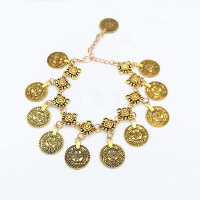 Bohemian Ethnic Style Flower Coin Tassel Alloy Anklets FS-WGE8569-01-1