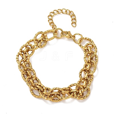 Hammered 304 Stainless Steel Oval Link Chain Bracelets for Women BJEW-F536-03G-1