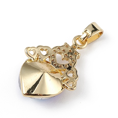 Real 18K Gold Plated Rack Plating Brass Micro Pave Clear Cubic Zirconia Pendants KK-C015-30G-12-1