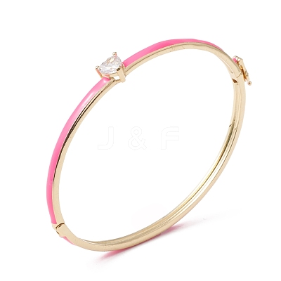 Clear Cubic Zirconia Heart Bangle with Enamel BJEW-F430-01-G-1