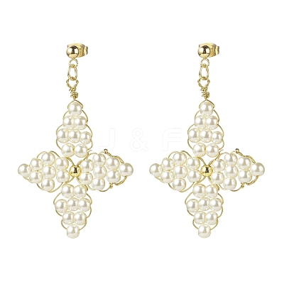 Glass Pearl Braided Star Stud Earrings EJEW-JE04982-02-1