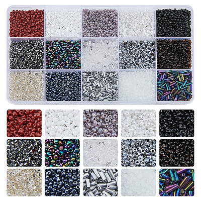 225g 17 Style Glass Seed Glass Bugle & Round Beads SEED-DC0001-02A-1