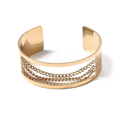 304 Stainless Steel Multi-Chain Open Cuff Bangles BJEW-K264-06G-1