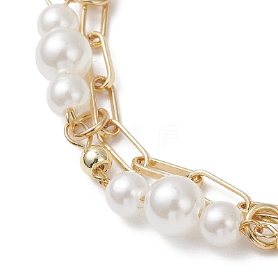 ABS Plastic Imitation Pearl & Brass Paperclip Chain Multi-strand Bracelets for Women BJEW-JB12889-1