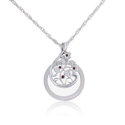 Flat Round with Flower Magnifying Glass Pendant Alloy Rope Chain Necklaces for Women NJEW-WH0013-74S-1