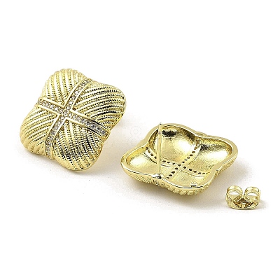 Rack Plating Brass Micro Pave Cubic Zirconia Square Stud Earrings EJEW-H117-05G-1