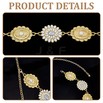 1Pc Alloy Oval with Flower Link Chain Waist Belly Chains for Women AJEW-GF0013-42-1