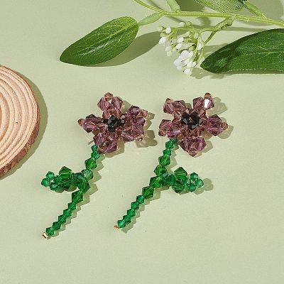 Imitation Austrian Crystal Flower of Life Dangle Stud Earrings EJEW-TA00029-03-1