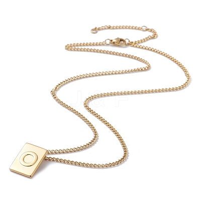 Stainless Steel Initial Letter Rectangle Pendant Necklace for Men Women LS-NJEW-E090-01G-15-1