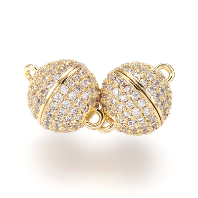 Brass Micro Pave Cubic Zirconia Magnetic Clasps with Loops ZIRC-E120-05G-10mm-NR-1
