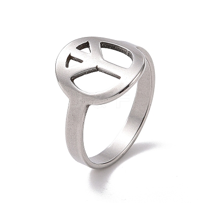 Non-Tarnish 201 Stainless Steel Peace Sign Finger Ring RJEW-J051-43P-1