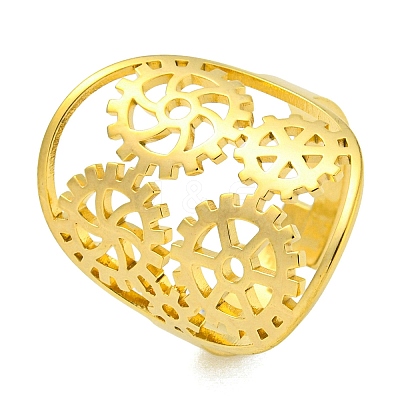 Ring with Gear 304 Stainless Steel Adjustable Rings RJEW-G306-03G-1