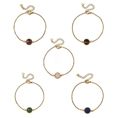 Half Round Natural Gemstone Bead Link Bracelets BJEW-JB14119-1