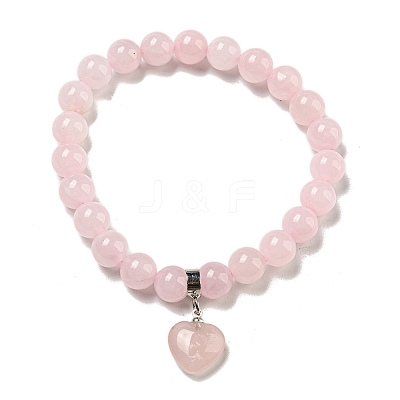 8.5mm Round Natural Rose Quartz Beaded Stretch Bracelets BJEW-C074-01L-1