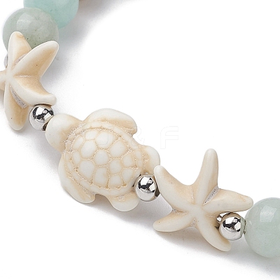 Dyed Synthetic Turquoise Turtle and Starfish Beaded Bracelets BJEW-JB10062-02-1