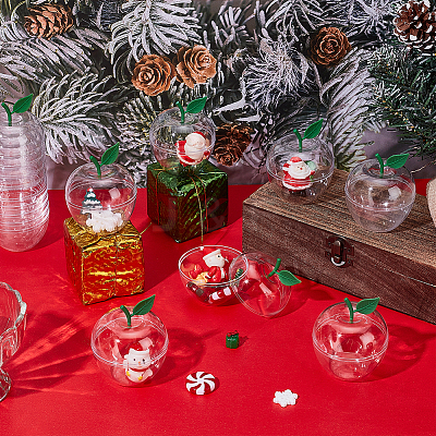 Christmas Apple Shaped Transparent Plastic Jewelry Gift Storage Boxes with Lid CON-WH0089-167A-1