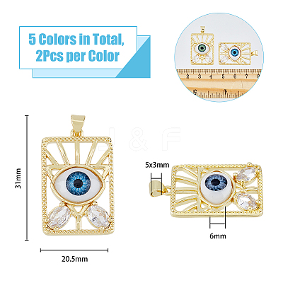 10Pcs 5 Colors Brass Micro Pave Clear Cubic Zirconia Pendants ZIRC-DC0001-19-1