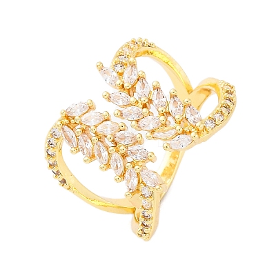 Brass Micro Pave Clear Cubic Zirconia Cuff Rings for Women RJEW-U047-02G-1