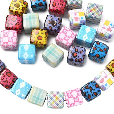 18Pcs 9 Colors Laser & Printed Opaque Acrylic Beads OACR-YW0004-55-1