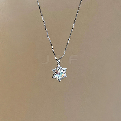 Christmas Alloy Rhinestone Snowflake Pendant Necklaces for Women WG6BE39-01-1