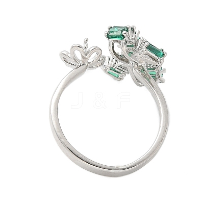 Bowknot & Flower Brass Micro Pave Cubic Zirconia Cuff Ring Settings KK-K297-20P-1