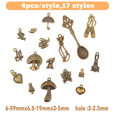 68Pcs 17 Styles Tibetan Style Alloy Charms FIND-HY0001-91-1