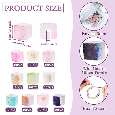 100Pcs 10 Colors Frosted Glass Beads with Golden Glitter Powder DGLA-TA0001-33-1