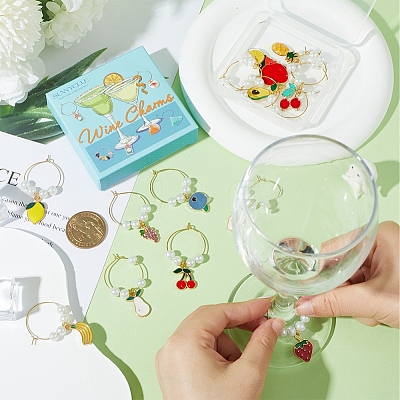 Alloy Enamel Wine Glass Charms AJEW-SC0002-10-1