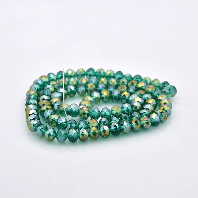 Half Rainbow Plated Faceted Rondelle Electroplate Glass Beads Strands GLAA-A024D-HR04-1