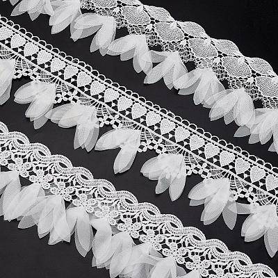 3 Yards 3 Styles Polyester Embroidery Flower Lace Trim OCOR-GA0002-05-1