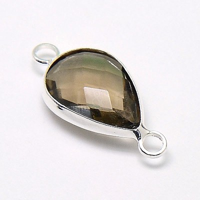 Silver Color Plated Brass Glass Teardrop Links connectors GLAA-J010A-S-1