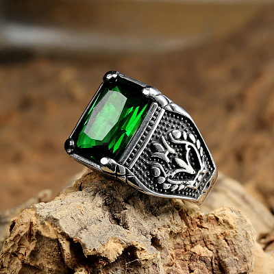 316L Stainless Steel & Cubic Zirconia Men's Vintage Carved Finger Rings FS-WG82D33-20-1
