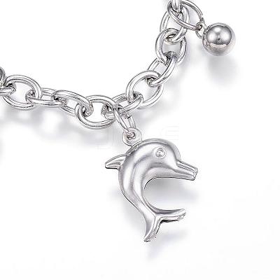 Tarnish Resistant 304 Stainless Steel Charm Bracelets BJEW-G544-04P-1