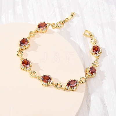 Heart & Oval Brass Micro Pave Cubic Zirconia Link Chain Bracelets for Women BJEW-A163-03G-02-1