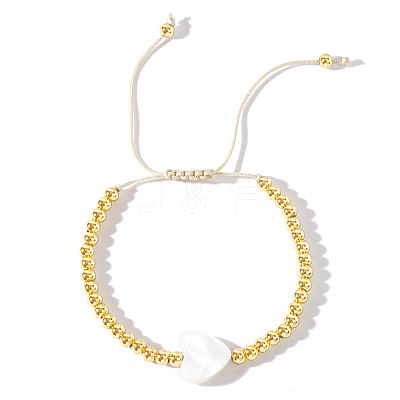 Brass & White Shell Heart Braided Bead Bracelets for Women HJ6484-2-1