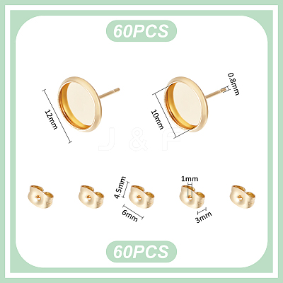 Flat Round 304 Stainless Steel Stud Earring Settings STAS-UN0060-74C-G-1