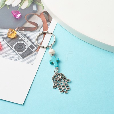 Synthetic Howlite Bead and Synthetic Turquoise beads Keychain KEYC-JKC00267-04-1