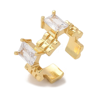 Brass Micro Pave Clear Cubic Zirconia Cuff Finger Rings RJEW-C120-07G-1