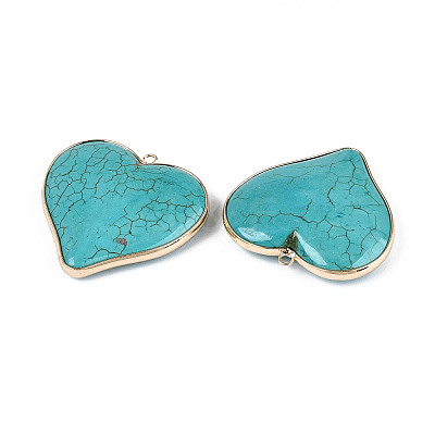 Dyed Synthetic Turquoise Heart Pendants TURQ-T004-30A-1