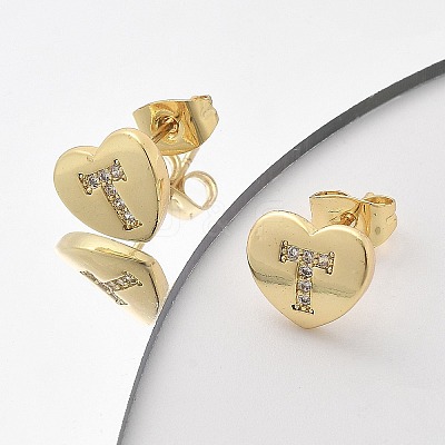 Rack Plating Brass Micro Pave Clear Cubic Zirconia Stud Earrings EJEW-K299-01G-T-1
