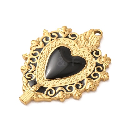 304 Stainless Steel Black Enamel Pendants STAS-G399-01G-1